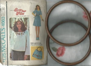 M 4663 sewing pattern 70's chic DRESS TOP BELT sew GRANNY BAG + 6" PURSE HANDLES - Picture 1 of 1