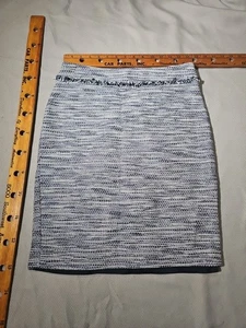 Karl Lagerfeld Paris Skirt Womens Sz 2 Blue White Tweed Pencil Luxury Preppy - Picture 1 of 11