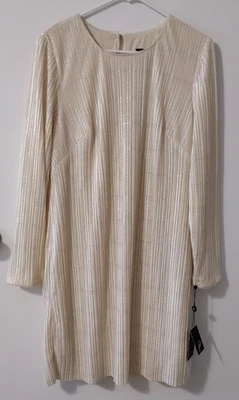 Vestido para mujer Adrianna Papell marfil plata terciopelo metálico plisado perla talla 14 Foto 1 de 4