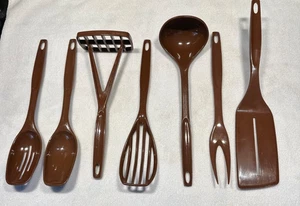 7 FOLEY vintage utensils brown Masher Ladle Spoons Fork Spatula Pre-Owned - Picture 1 of 10