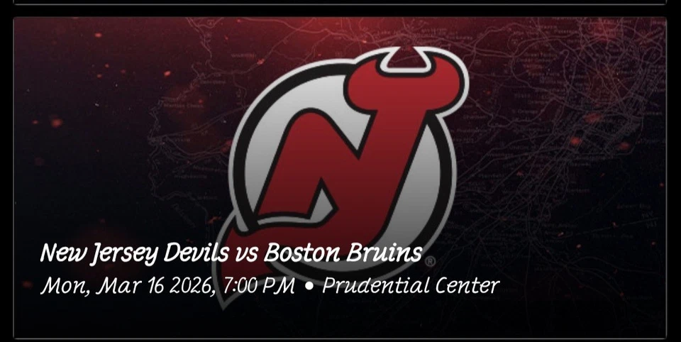 2 NJ Devils Vs Boston Bruins Tickets  3/16/26 Sec 132 Row 1 - Image 1 of 1