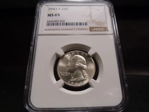 1943-S MS65 Washington Silver Quarter NGC Certified Gem - White - Picture 1 of 8