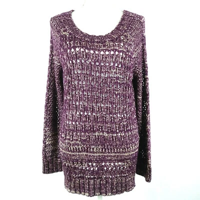 Narciso Rodriguez Womens Sweater Blouse Crochet Top Size M Purple Beige Thread - Image 1 of 4