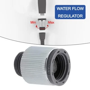 Shower head flow restrictor with adjustable valve for drip free water flow - Picture 1 of 12