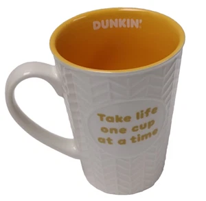 Dunkin Donuts Sweater Ceramic Mug Take Life One Cup At A Time Yellow Unique 15oz - Picture 1 of 6