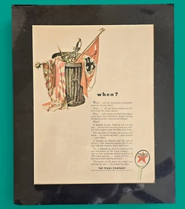 Vintage 1943 WWII Anti-Axis of Evil Propaganda Texaco Oil, Gasoline Ad - When? - Picture 1 of 6