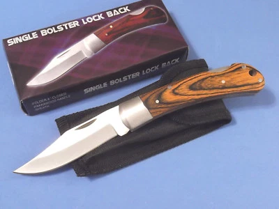 单 BOLSTER LOCKBACK 210725 富谷物 pakkawood 刀/鞘 4 英寸 封闭 全新! — 第 1/4 张图片