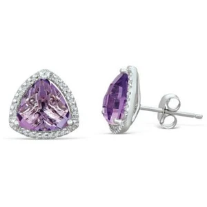 Pendientes de plata esterlina con amatista y diamante - Imagen 1 de 2