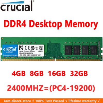 Crucial DDR4 16GB 8GB 4GB 2400 PC4-19200 288pins Desktop Memory Dimm Ram 1.2V - Image 1 of 4