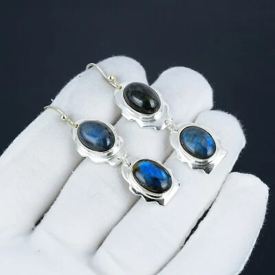 Labradorite Gemstone Handmade 925 Sterling Silver Earrings Gift For Birthday - Image 1 of 4