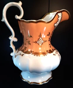 Huge Antique Ridgway Moulded Porcelain Pitcher Jug Salmon Ground English - Picture 1 of 10