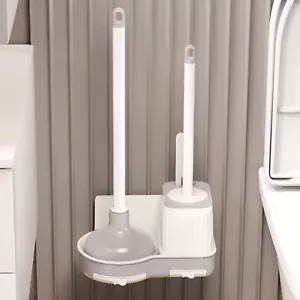 Bathroom Cleaning Toilet Bowl Brush and Plunger Combo Set - Picture 1 of 9