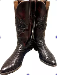 Vintage Lucchese Black Cherry Full Quill Ostrich Cowboy Boots 8D - Picture 1 of 7