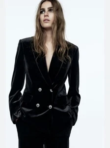 ZARA Black Velvet Jacket Blazer with Jewel Buttons Size XL Blogger Fave 9818/986 - Picture 1 of 8