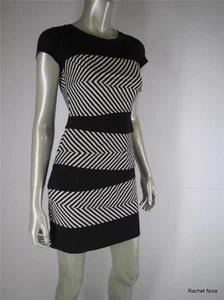 Laundry Mini Dress Bodycon Sz 0 XS Black White Stripe Bandage Cap Sleeve Sheath - Picture 1 of 12