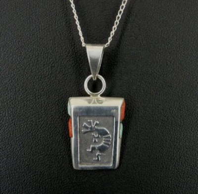 Collar Esterlina Kokopelli Bailarina Coral Gilson Ópalo en Lados Firmado LJ Plata Foto 1 de 4