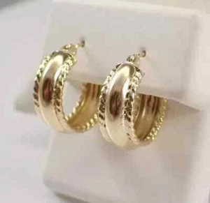 Vintage Estate 14K Yellow Gold Plated Delicate Women Chunky Huggie Hoop Earrings - Picture 1 of 7