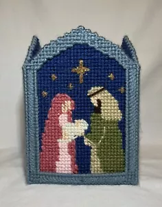 Holy Family Bethlehem Angel Counted Cross Stitch Tissue Box Cover UNIQUE! - Picture 1 of 10