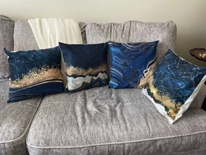Marineblau/Gold Dekorative Kissenbezüge - 18" Quadratisch Reißverschluss - Bild 1 von 3