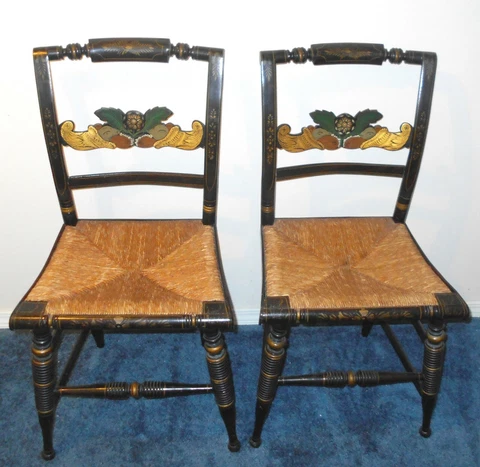 Pair (2) MInt  Antique HItchcock Rush Seat Chairs Cover