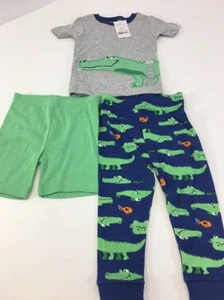 CARTER'S INFANT BOYS 3 PIECE ALLIGATOR PJ SET GREEN/BLUE/HTHR GRAY 12M NWT - Picture 1 of 7