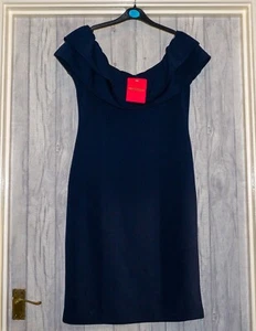 Pink Boutique Navy Frilly Dress Round Neck - Size 16 New - Picture 1 of 5