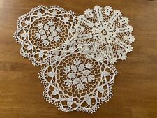 Hand Crocheted Lace Doilies Mixed Lot 3 Medium 17 Inch Beige Cotton Valentine