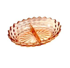 Jeannette Pink Depression Cubist 9 7/8" x 7" Glass Vintage Divided Serving Dish - Picture 1 of 9