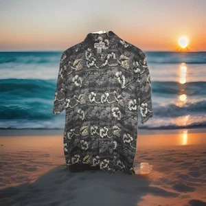 Boca Classics Hawaiian Shirt Men’s Size L Grey Floral Short Sleeves Cotton/Rayon - Picture 1 of 7