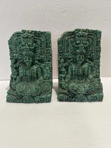 VNT Zarebski Azteken Maya mexikanische Volkskunst zerkleinerter türkisfarbener Malachit Buchstützen - Bild 1 von 8