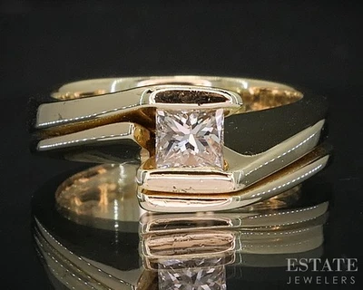 14k Yellow Gold Princess Natural .24ct Diamond Solitaire Bypass Ring 8.6g i20028 - Image 1 of 4