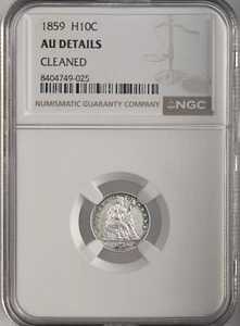 Media moneda de diez centavos 1859 H10C Liberty sentado NGC AU DETALLES "LIMPIADO" #8404749-025 - Imagen 1 de 4