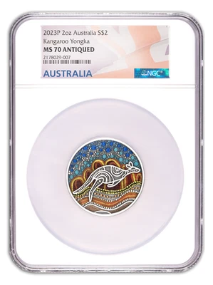 2023 Australia 2 oz Silver Kangaroo Yongka Colorized NGC MS70 Antiqued Coin - Image 1 of 2