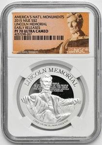 2015 1oz Silver Niue $2 Lincoln Memorial Commem NGC PF 70 UCAM Early Releases - Picture 1 of 2