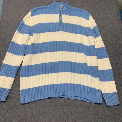 Suéter deportivo para mujer Karen Scott talla XL azul y blanco a rayas cremallera cuello algodón Foto 1 de 4