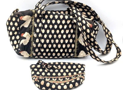 VERA BRADLEY Chanticleer Barril Monedero Pollo Gallo y Bolsa Negro-RETIRADO 2 PIEZAS Foto 1 de 4