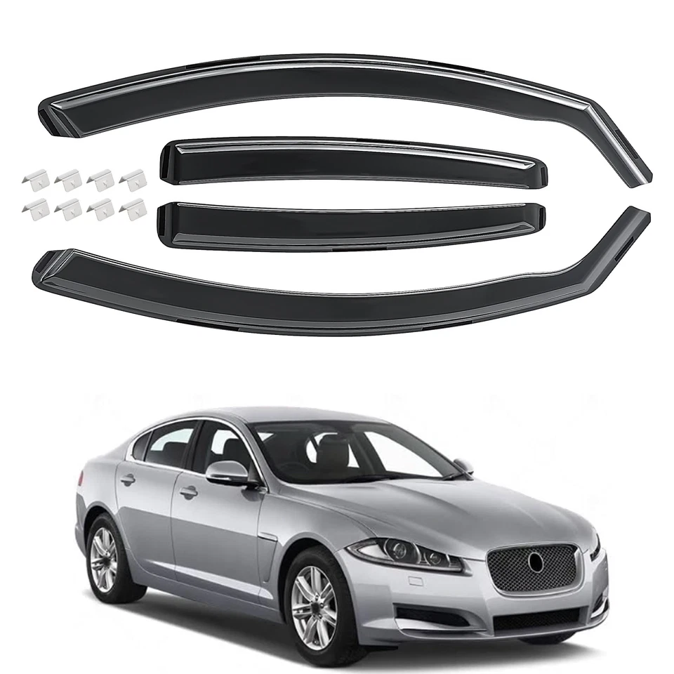 For Jaguar XF X250 MK1 2007-2015 4 Door Saloon Wind Deflectors 4pc Tinted + Clip - Image 1 of 4