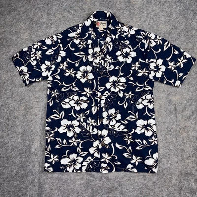 Vintage Hilo Hattie Hawaiian Shirt Mens XS Hibiscus Floral Aloha Cotton EUC Blue - Image 1 of 4