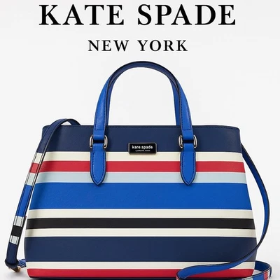 Kate Spade 钱包蓝色纽约 Evangelie Laurel Way 条纹挎包斜挎包 — 第 1/4 张图片