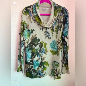 J. Jill beige blau Blumen Wasserfallausschnitt Tunika Länge Pullover Pulli S - Bild 1 von 8