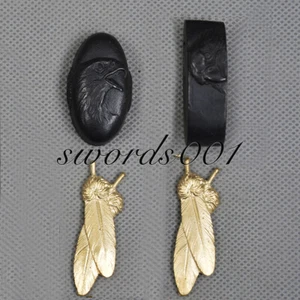 Steel Eagle Kashira Fuchi Brass Feather Menuki Sword HandleAccessary Maintenance - Picture 1 of 1