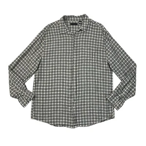 Saks Fifth Avenue Shirt Mens Large White Black Plaid Button Up Linen Rayon Blend - Picture 1 of 8