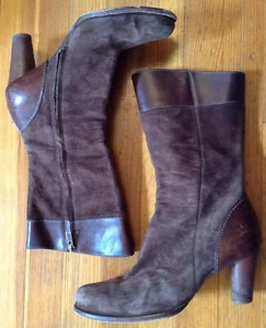 Ugg Australia US8.5 High Heel Brown Suede Leather Side Zip Heeled Mid Calf Boots - Picture 1 of 11