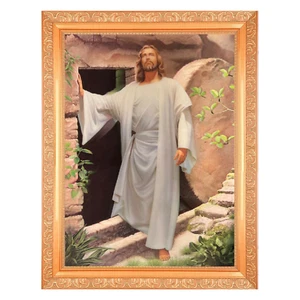 Resurrection Of Jesus 5D Effect Art Photo In Golden Frame Big (14 X 18 Inch) - Picture 1 of 3