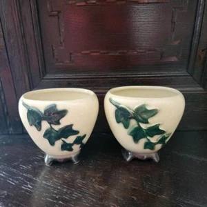 Pair Vintage Royal Copley Pottery Embossed Ivy Pattern Vases - Picture 1 of 6