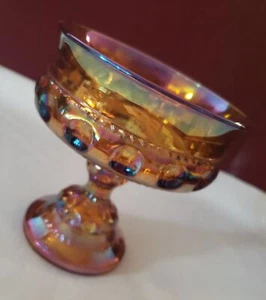 Vtg Unsigned Carnival Ware Iridescent Amber Colored Pedestal Candy/Compote Bowl - Picture 1 of 10