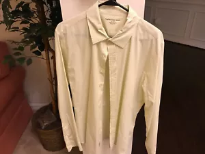 Calvin Klein L Mens Yellow With Stripes Long Sleeve Button Front Shirt - Picture 1 of 4