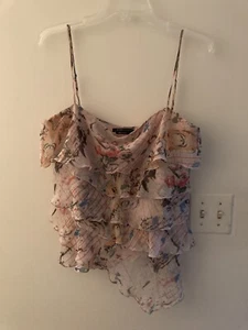 VINTAGE BCBG 100% Silk Floral Print Asymmetrical Tank Adj Straps Large - Picture 1 of 4