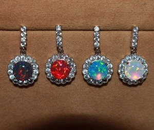 1 PAIR fire opal Cz earrings gemstone silver jewelry elegant cocktail stud drop - Picture 1 of 8