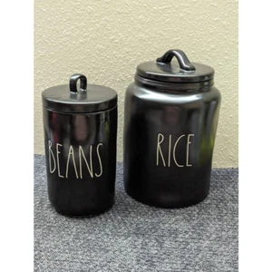 Rae Dunn Kanister Bohnen Reis Schwarz Deckel Artisan Collection Famhouse Rustikal Neu - Bild 1 von 9